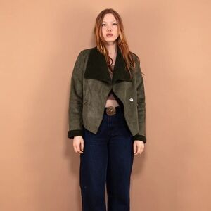 VINTAGE 00'S WOMEN FAUX SHEARLING JACKET IN GREEN